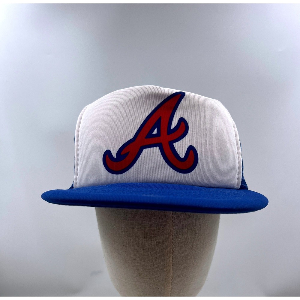 VTG Sunbelt Atlanta Braves Trucker Hat Blue White Foam Snapback Mesh Cap MLB